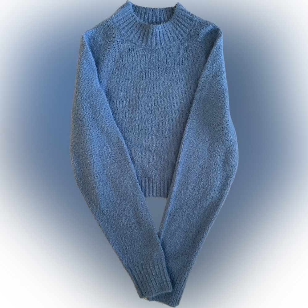 UO Cropped Blue Fuzzy Sweater